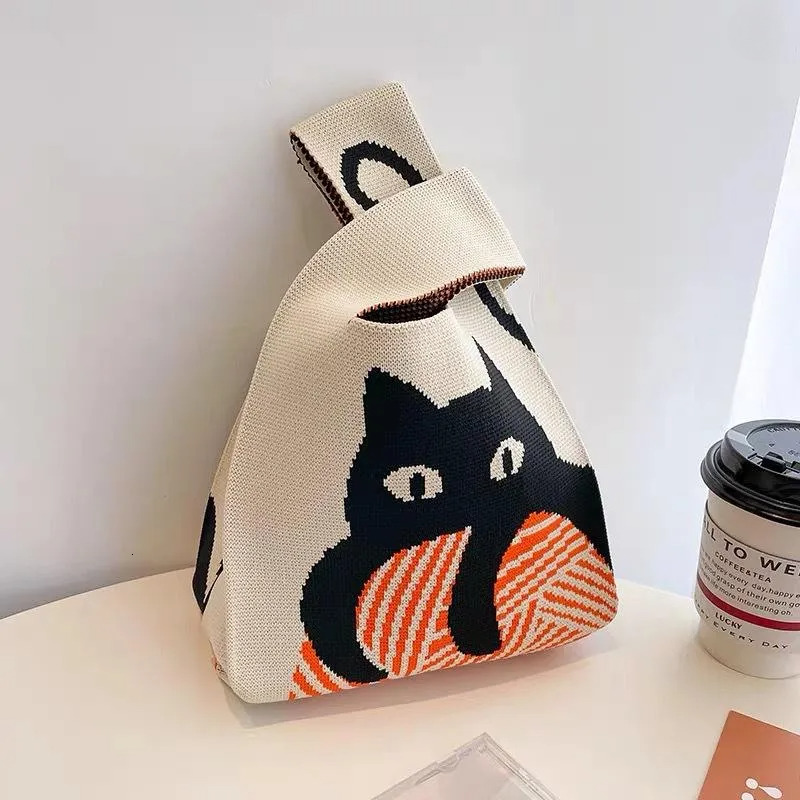 Korea Bag, Stylish Striped Knitted Tote Bag: Large Capacity Portable Everyday Shoulder Bag - Solid Color Outdoor Storage Tote New Free Delivery Design