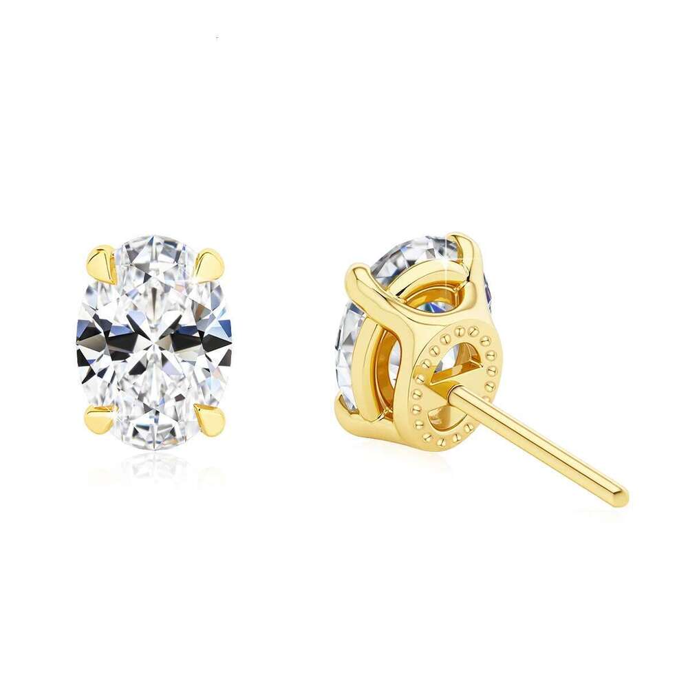 Classic 14K Gold Oval Cut Moissanite Dia Stud Earrings for Women 0.5ct 1ct 2ct Elegant Bride Wedding & Engagement Jewelry