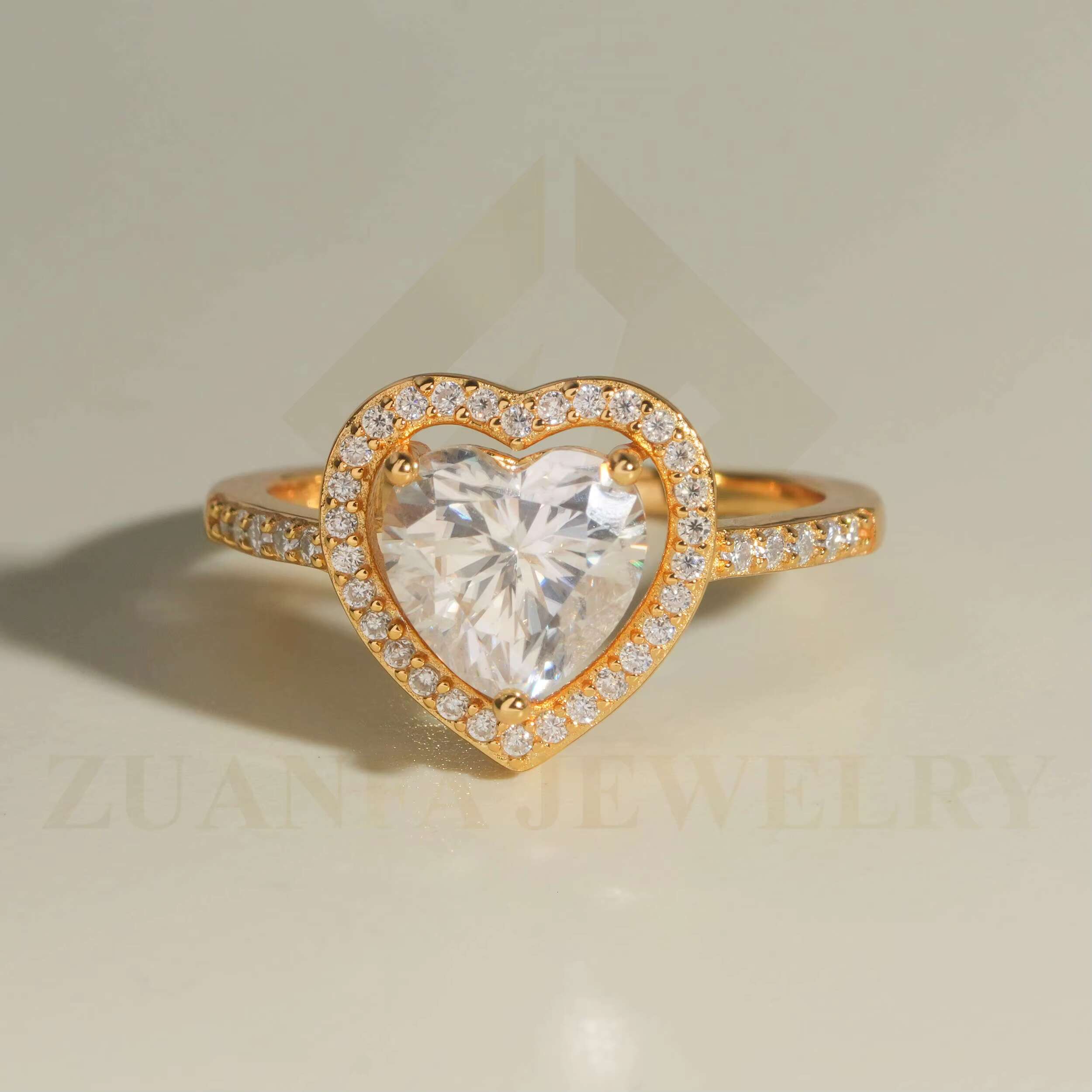 18k Gold Plated Engagement Rings 925 Silver 2carats Moissanite Heart Shape Cluster Wedding Ring Gold Plated Women Jewelry