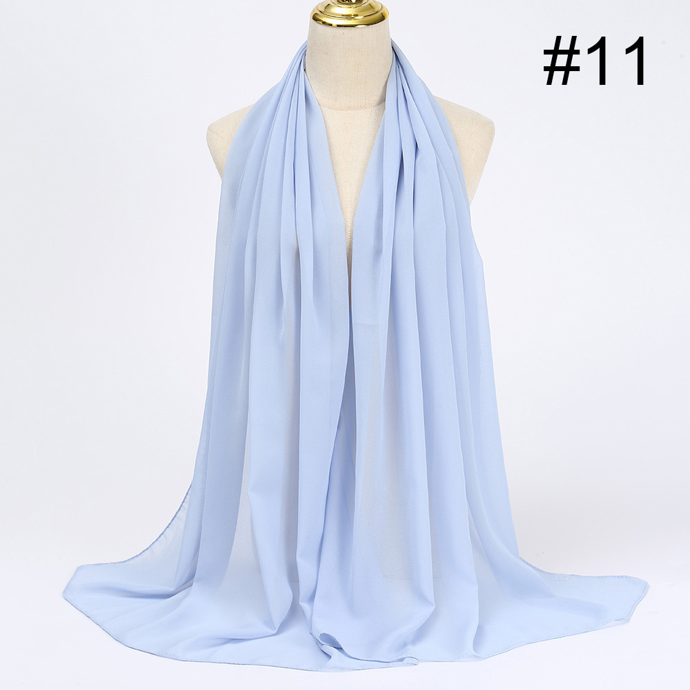 K683 Cross-border monochrome chiffon long scarf Pearl chiffon scarf hijab casual all-match chiffon gauze scarf long scarf shawl