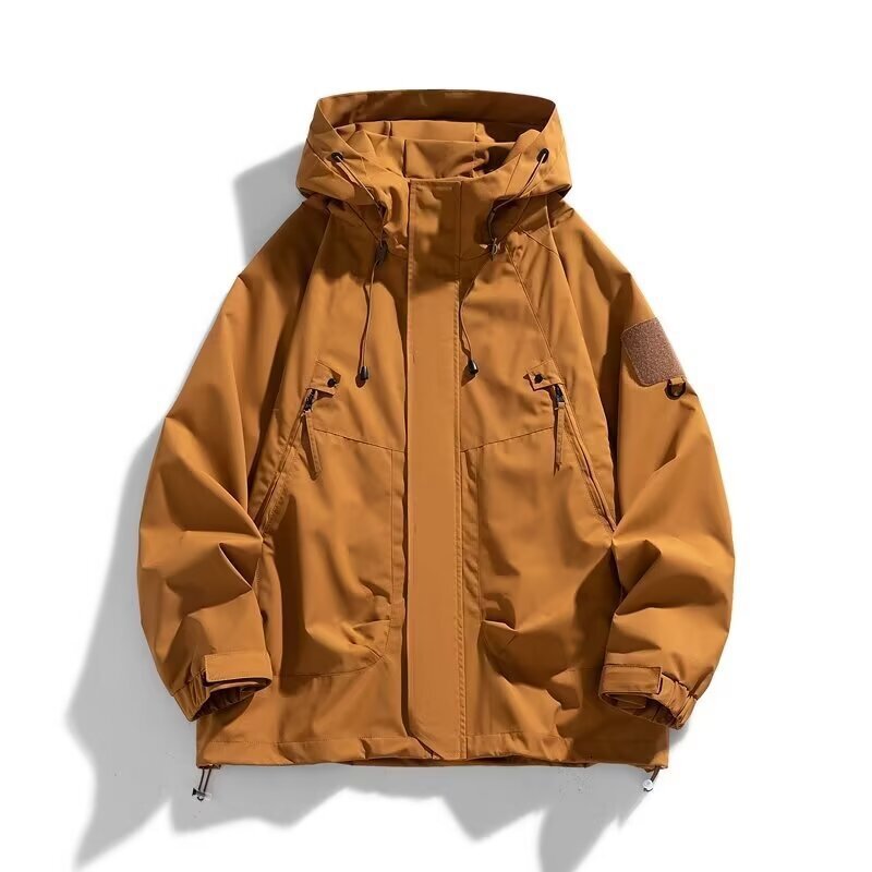 Men's Raincoat 2024 Spring and Autumn New Trendy Brand Loose Workwear Windproof Waterproof Jacket Hooded Mountaineering Coat
