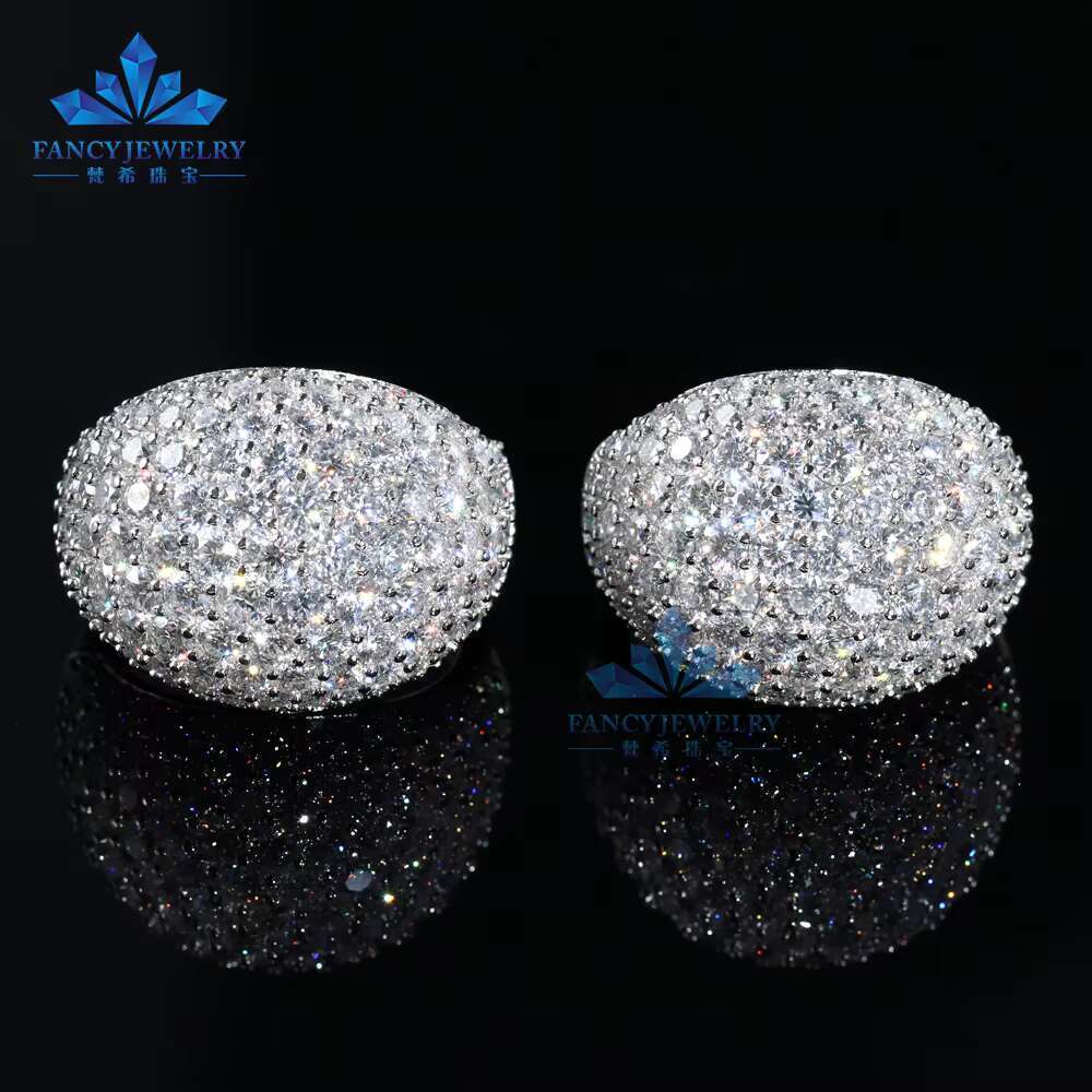Pure silver rhodium plated all ice silica ring with circular cut hip-hop style Cuban men and women
