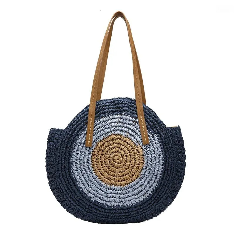 Free Shipping Shoulder Bags Ladies Rattan Handmade Messenger Bag Color Splicing Straw Woven Handbag Female Beach Crossbody Pouch 43x40cm