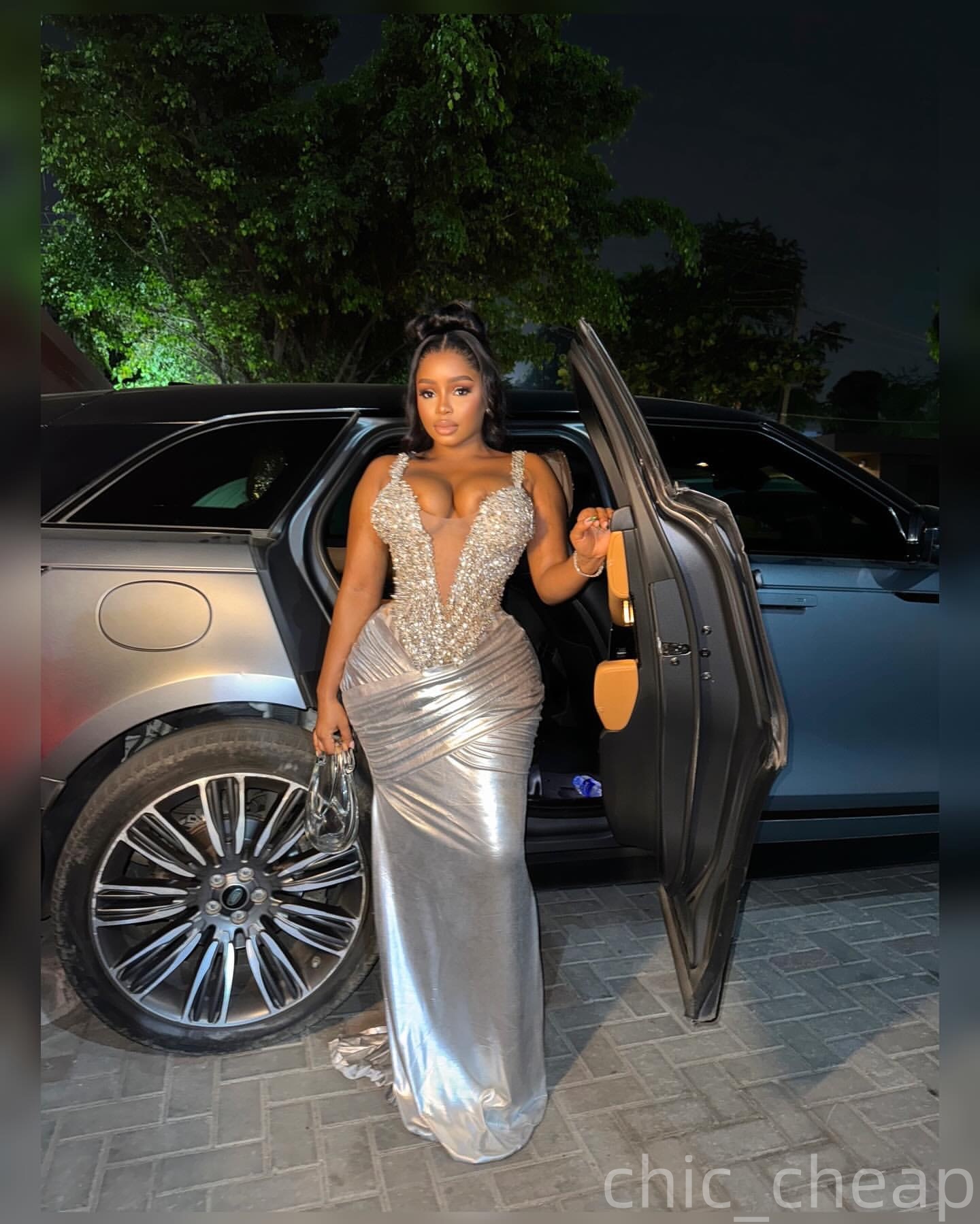 Silver Mermaid Plus Size Prom Dresses 2025 Satin Beaded Crystals Spaghetti Evening Formal Party Second Birthday Engagement Gowns Dress For Special Occ