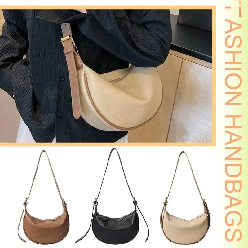 free shipping Shoulder Bags Women Crescent Bag PU Leather Hobo Tote Handbag Solid Color Simple Underarm Daily For Ladies