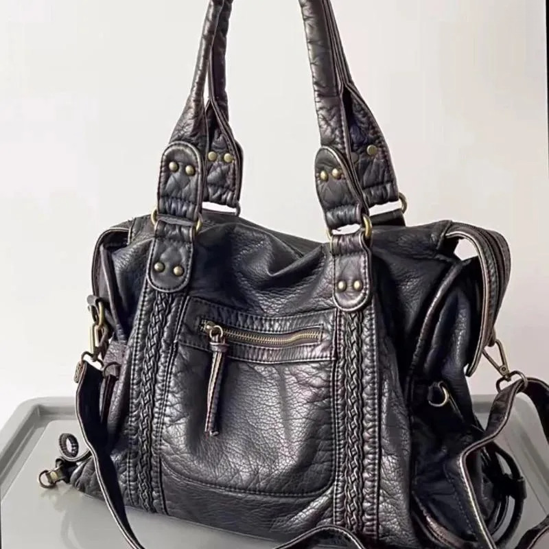 Free Shipping Drawstring Y2K Spicy Girl One Shoulder Crossbody Bag Vintage Washed Leather Motorcycle Large Capacity Designer Bag Luxury Bag Tote Bag