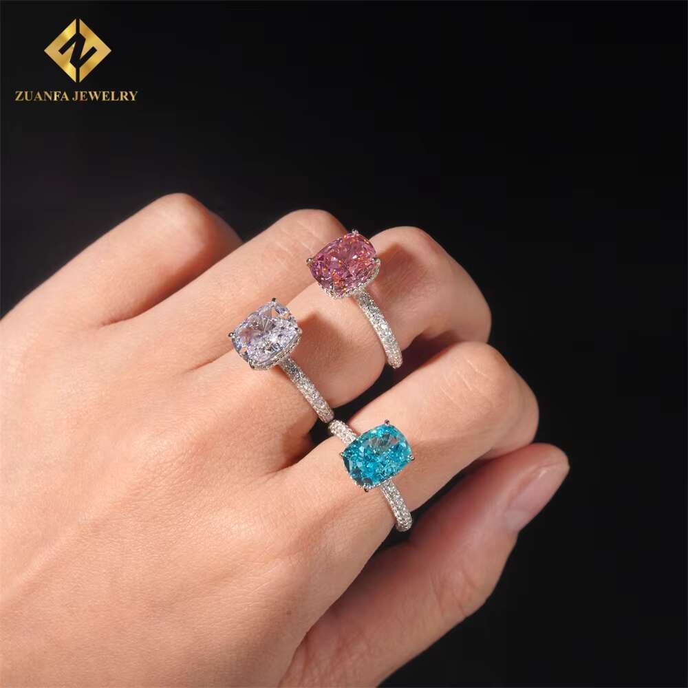 Vintage silver engagement wedding men's chilled hip-hop accessories cushion cutting women's colorful 5A cubic zirconia ring
