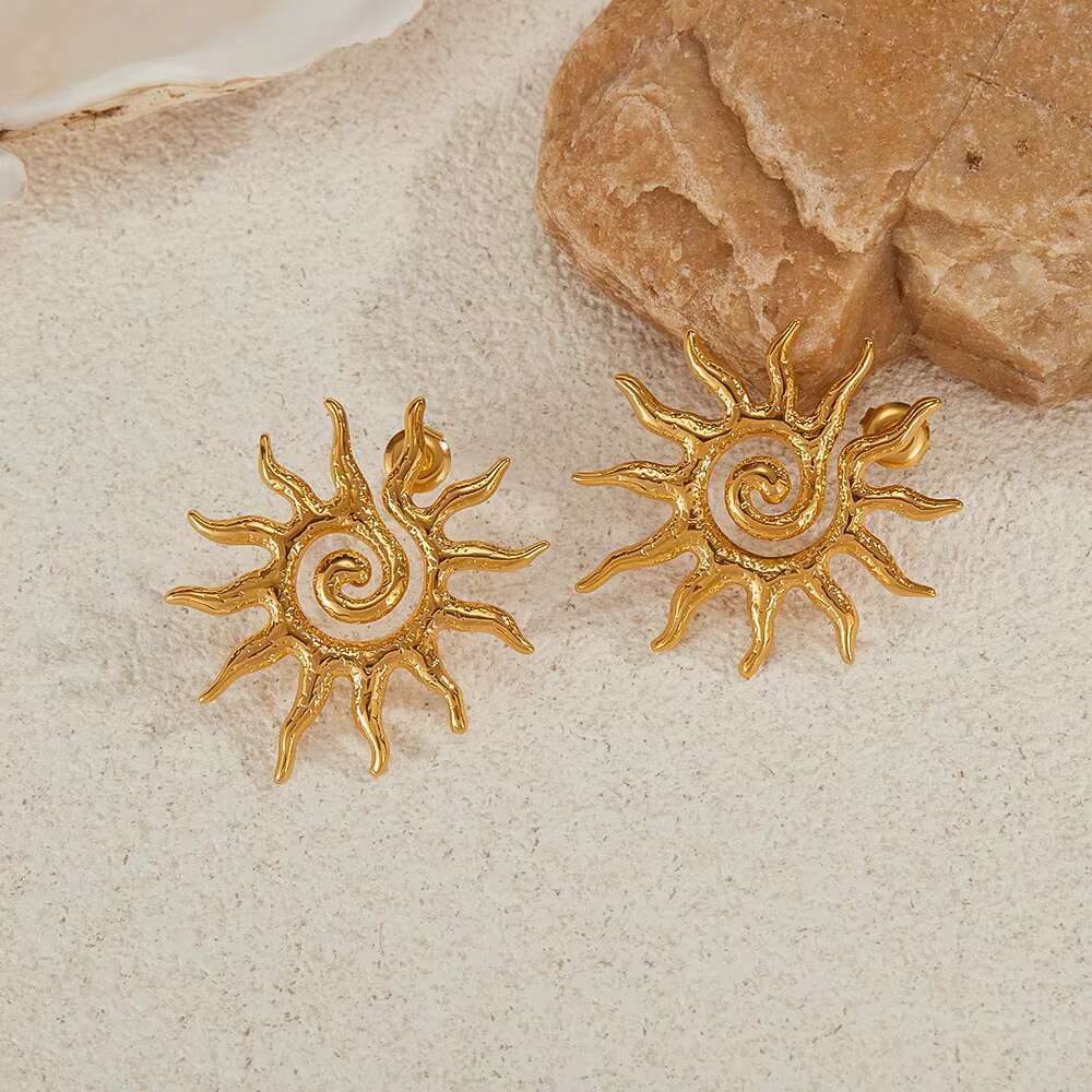 Gold plated exaggerated spiral suower stainless steel fashionable women's earrings