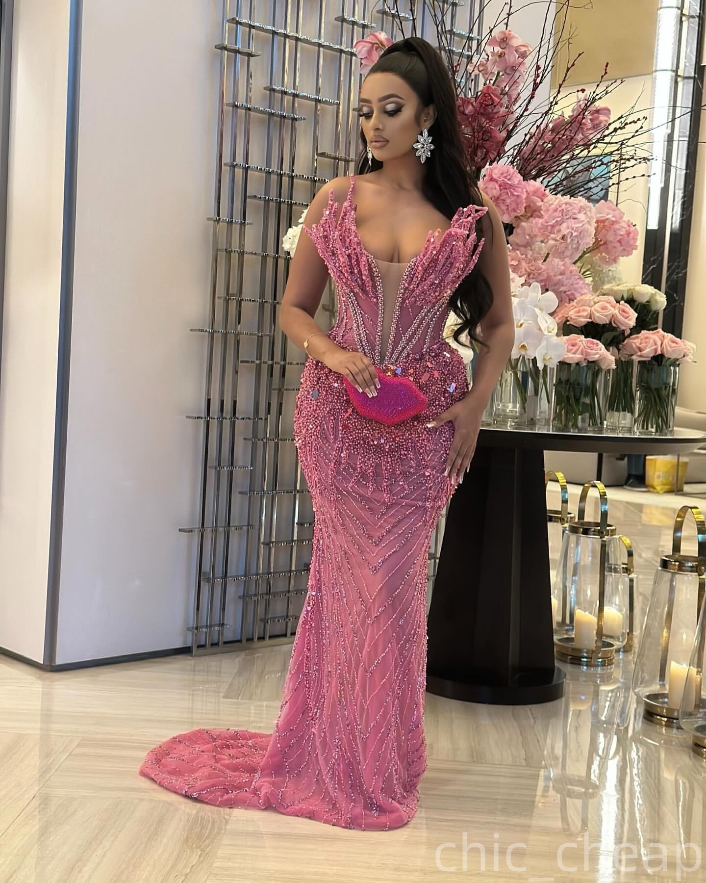 Blush Pink Mermaid Plus Size Prom Dresses 2025 Crystals Sequined Sweetheart Evening Formal Party Second Birthday Engagement Gowns Dress For Special Oc