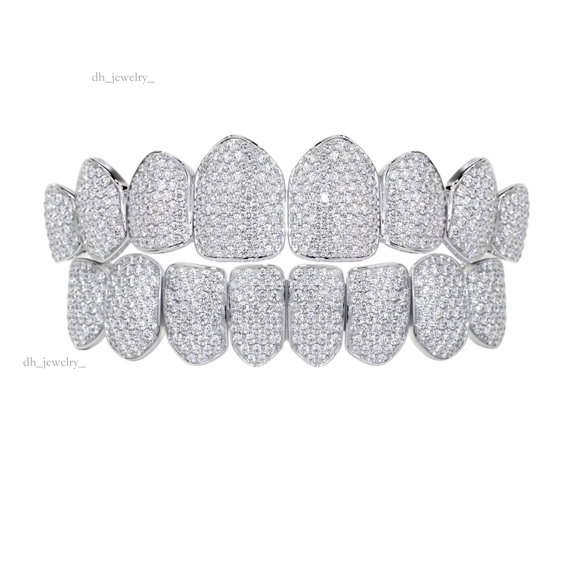 Mens Hip Hop Custom Sier Iced Out Moissanite Dia Grillz Teeth on White Gold Chain Best Price Jewelry