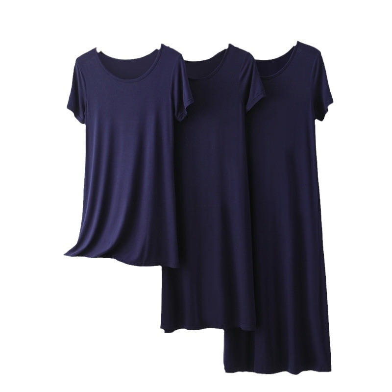 D120 Large size dress women's round neck nightdress spring and summer loose large size home underwear mid-length skirt