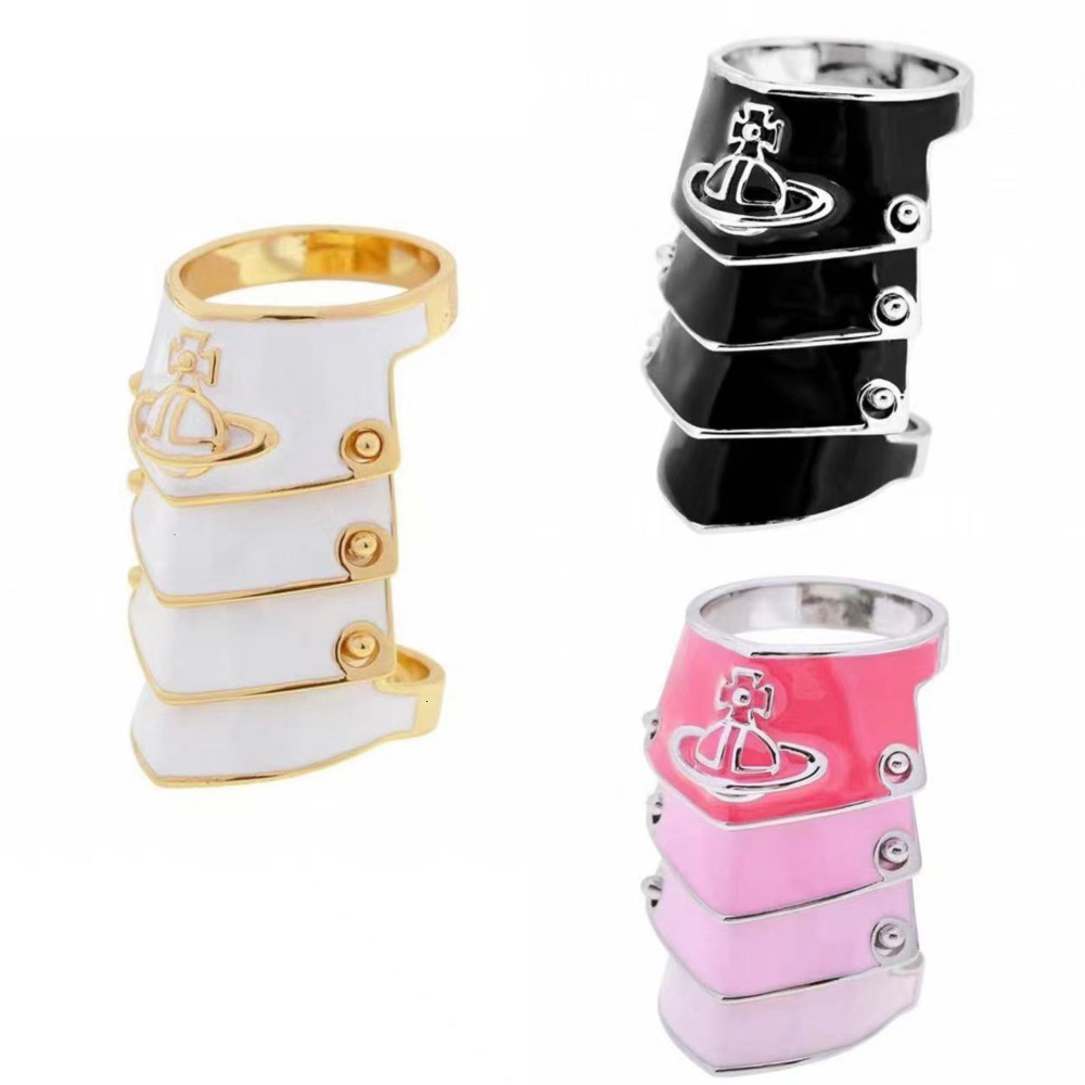 Designer Viviennens West Wood Empress Dowager Xis High Quality Colorful Lacquered Four Section Armor Ring Punk Style Representative 321312