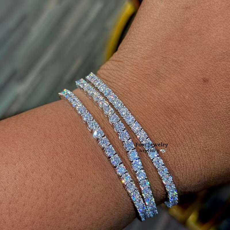 Hip Hop Jewelry Bling Iced Out VVS Moissanite 4mm Tennis Bracelet Best Selling 925 Silver Moissanite Tennis Link Bracelet Women