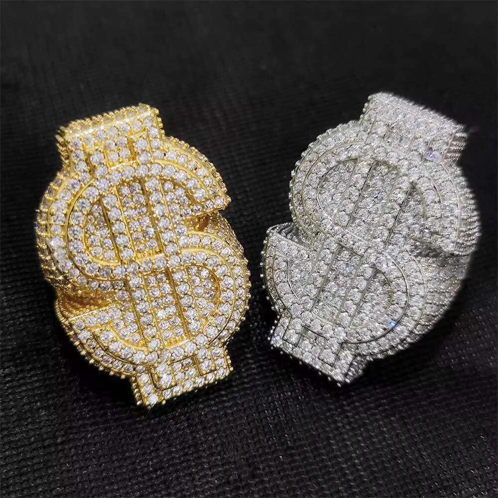 XY Men's Hip Hop Style Silica Ring with Zircon Dollar Logo Iced and Tested by Tester