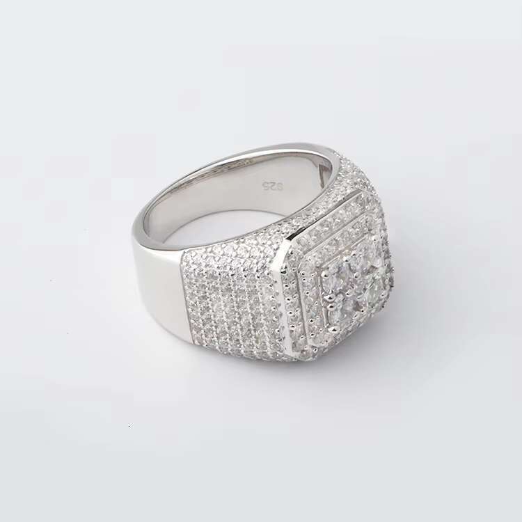 Lucky Hiphop Men's and Women's Boutique Jewelry Pure Silver Iced Square VVS Sandstone Ring with GRA Certificate