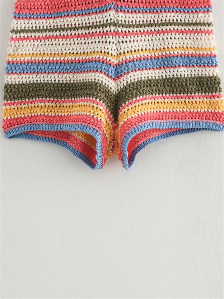 Kar Otza Autumn womens clothing with French style n fashionable and versatile casual striped crochet shorts 250506Z