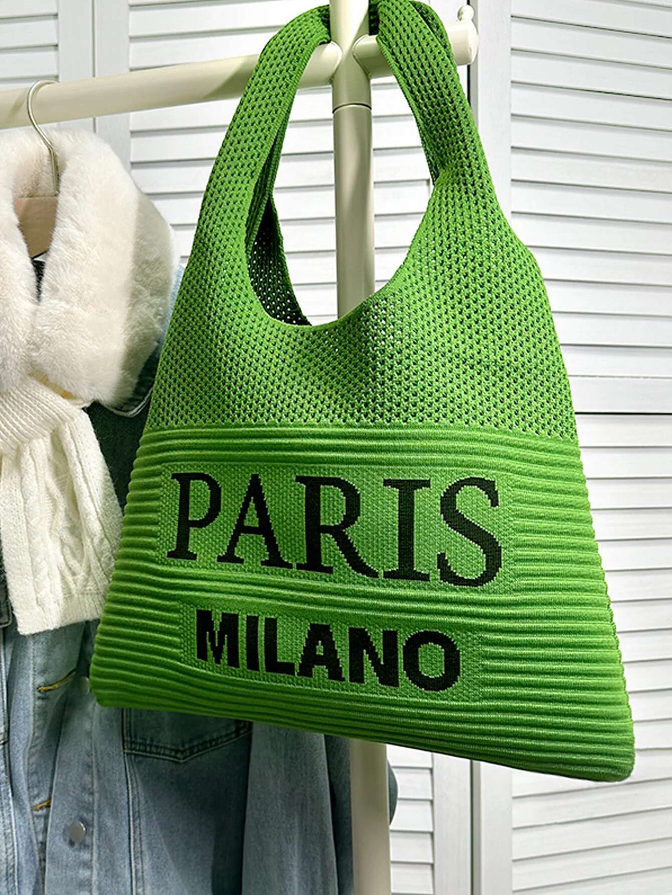 Autumn and winter fashion women's bag shoulder vintage letter cut knitted tote bag, crochet thread fabric shopping