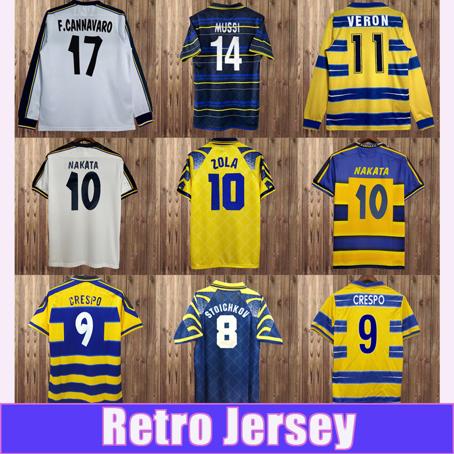 1998 1999 2000 Parma Calcio Mens Soccer Jerseys CRESPO CANNAVARO BAGGIO ASPRILLA Home Yellow Blue Football Shirt Short Sleeve Adult Uniforms