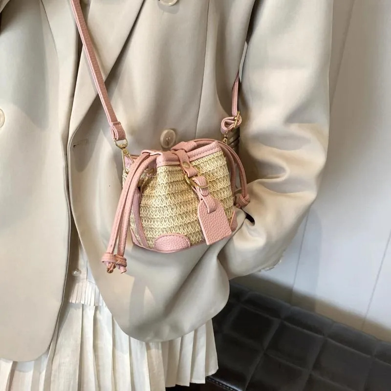 Free Shipping Shoulder Bags Fashion Mini Straw Bucket For Women 2024 Summer Knitting Crossbody Bag Female Designer Messenger Handbag