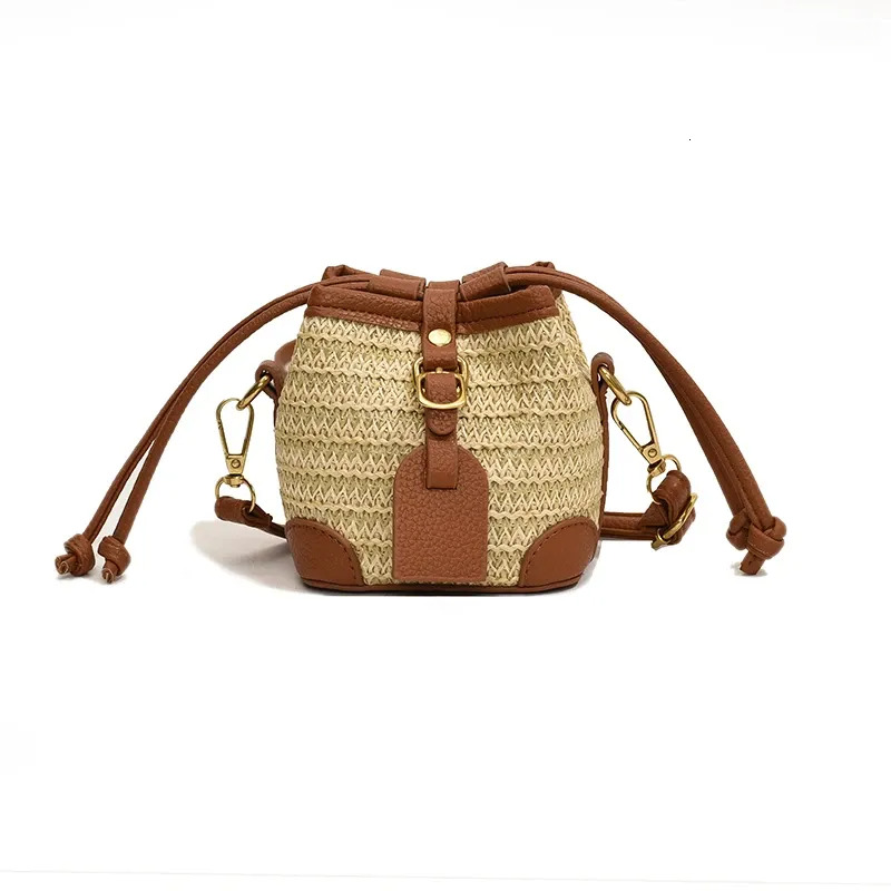 Free Shipping Shoulder Bags Fashion Mini Straw Bucket For Women 2024 Summer Knitting Crossbody Bag Female Designer Messenger Handbag