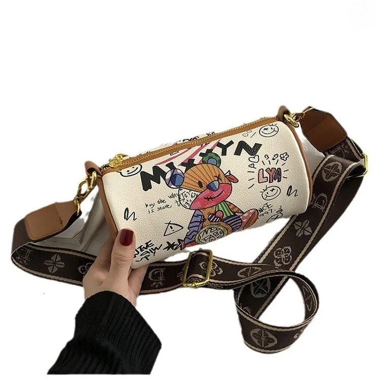 Fashion Tote Handbags Stylish Summer Underarm Bag With Graffiti Design, Cylinder Shape, And Adjustable Shoulder Strap - Lightweight New Free Delivery 