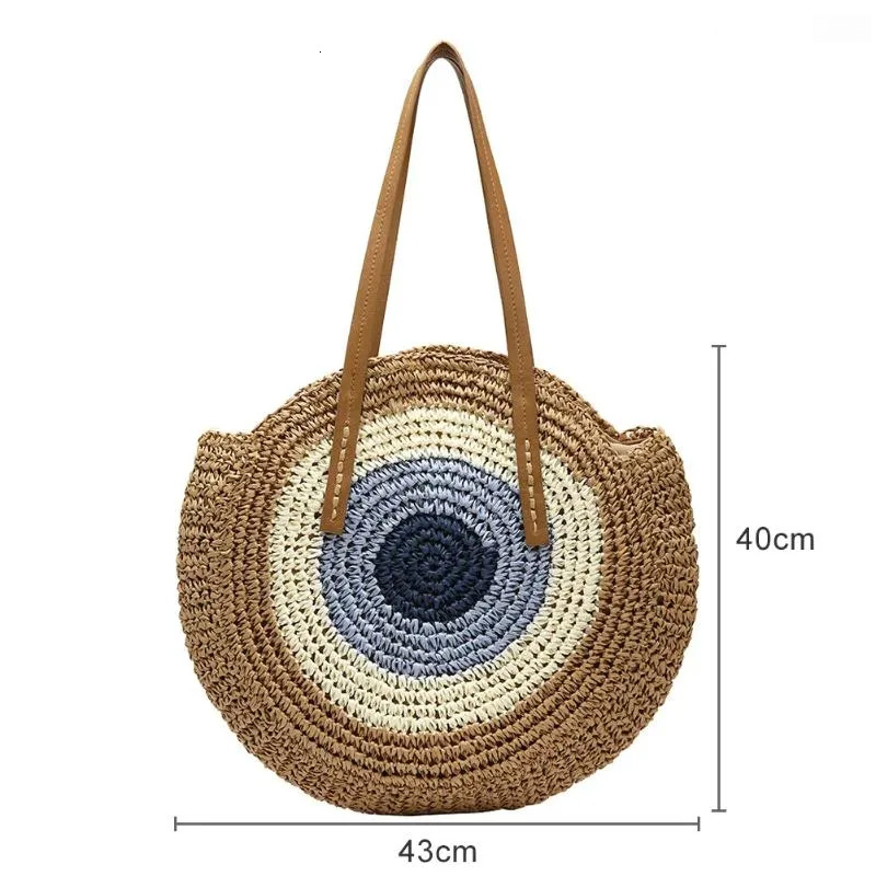 Free Shipping Shoulder Bags Ladies Rattan Handmade Messenger Bag Color Splicing Straw Woven Handbag Female Beach Crossbody Pouch 43x40cm