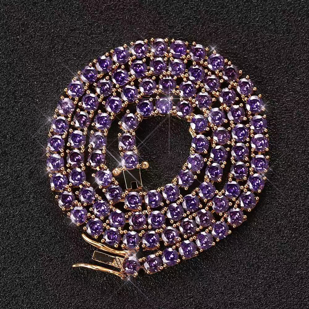 Hip Hop Jewelry Tennis Chain Charm Necklace Designer Jewelry Sexy Iced Out Bling Luxury Vvs Sliver Purple Gold Pink moissanite Tennis Chain For Women 