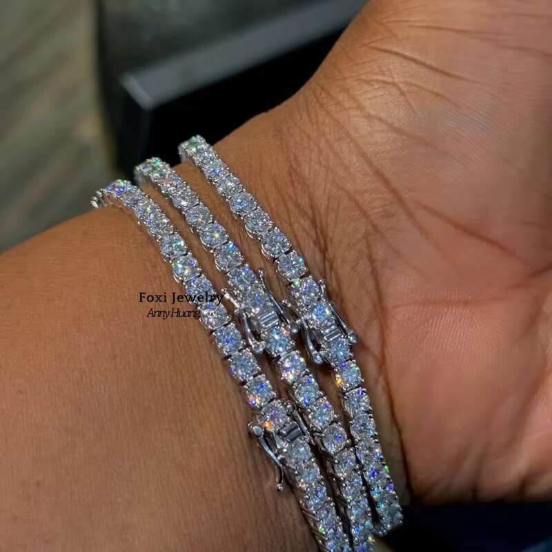 Hip Hop Jewelry Bling Iced Out VVS Moissanite 4mm Tennis Bracelet Best Selling 925 Silver Moissanite Tennis Link Bracelet Women