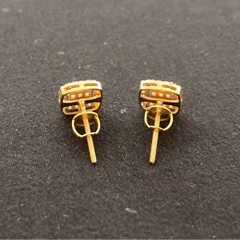 Luxurious 10k Screw Back Earrings, Iced Vvs Mosangshi Men's Gold Earrings
