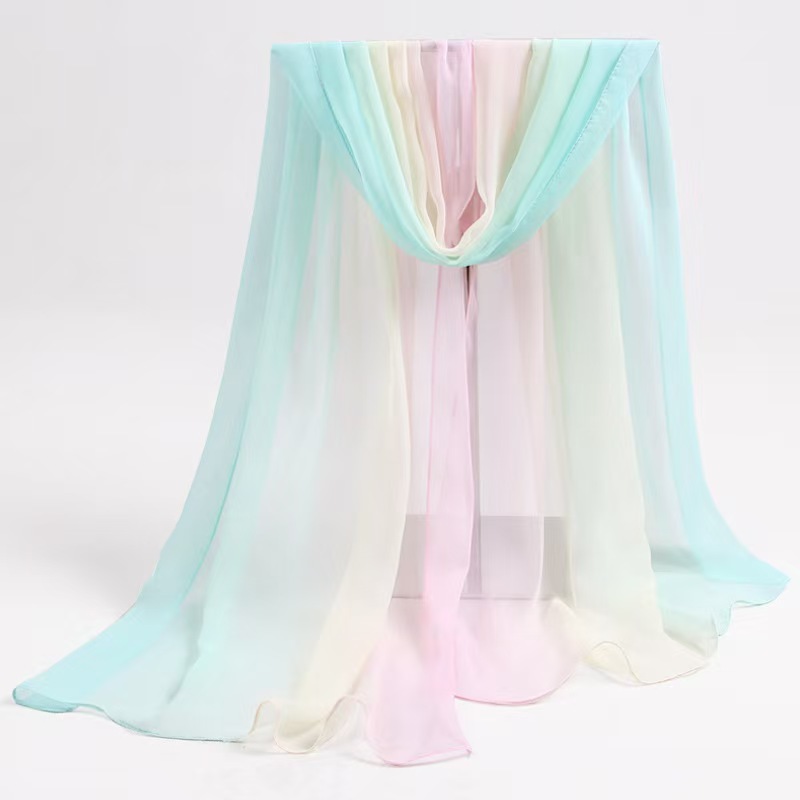 K685 Spring and summer Georgette gradient silk scarf long scarf female seaside beach towel sunscreen shawl air conditioning shawl