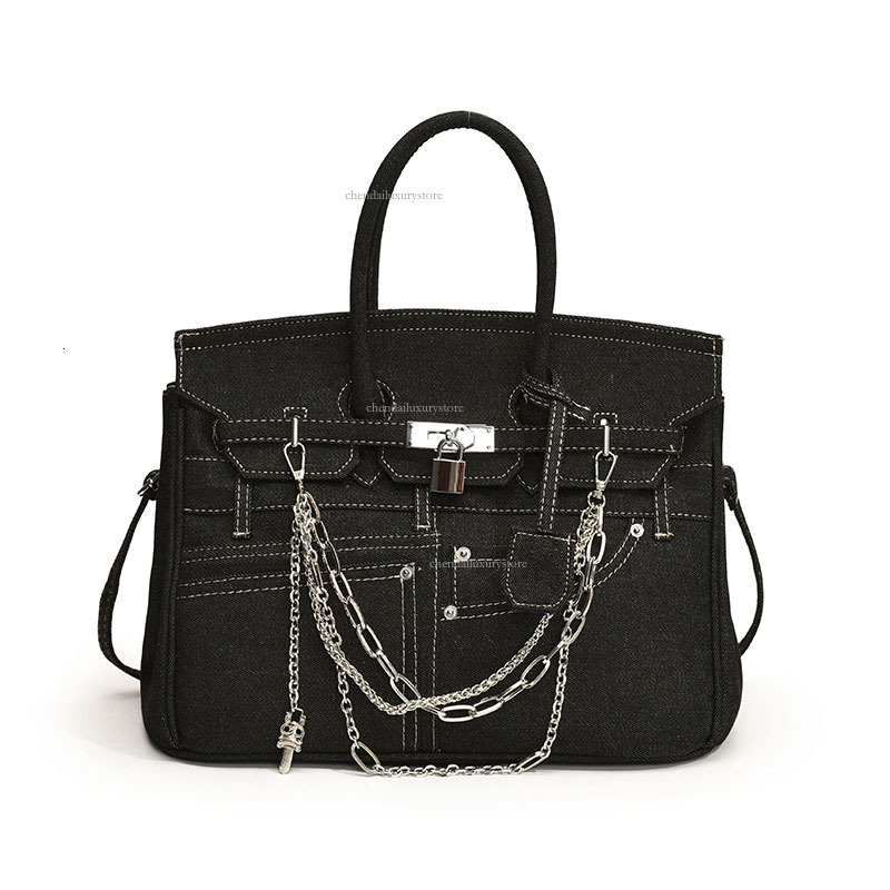 Designer Fashion Kelly Bag Large Capacity Denim Women's Single Shoulder Crossbody Bag Clear Thread Fake Pocket Metal Lock Handbag Workplace Women