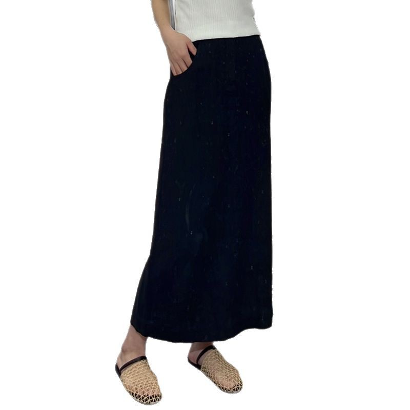 MU1204 Casual cotton and linen one-step skirt 2025 summer women's clothing large size slimming high-end medium-length A-line skirt