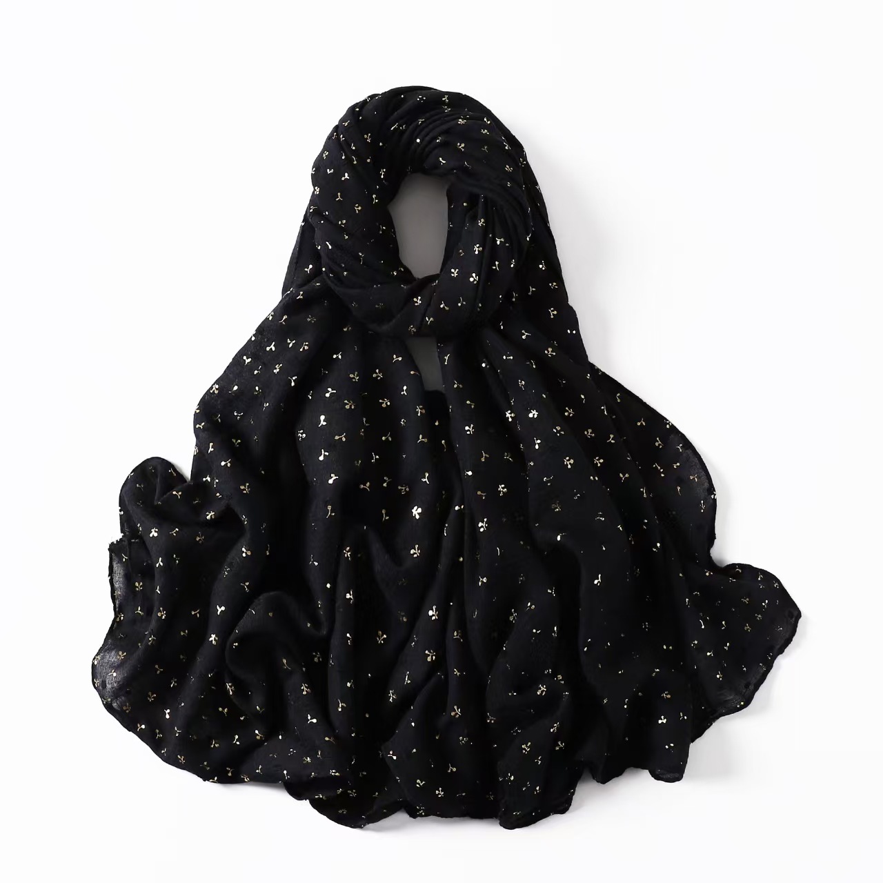 T681 gold printed solid color cotton and linen long scarf cotton jacquard cut flower scarf monochrome sunscreen shawl summer women's thin
