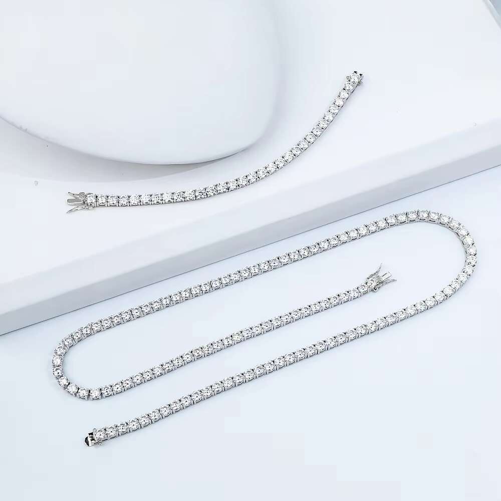 Fashion Hip Pop White VVS 925 Sterling Silver Moissanite Diamond 18 Inches Tennis Chain Necklace