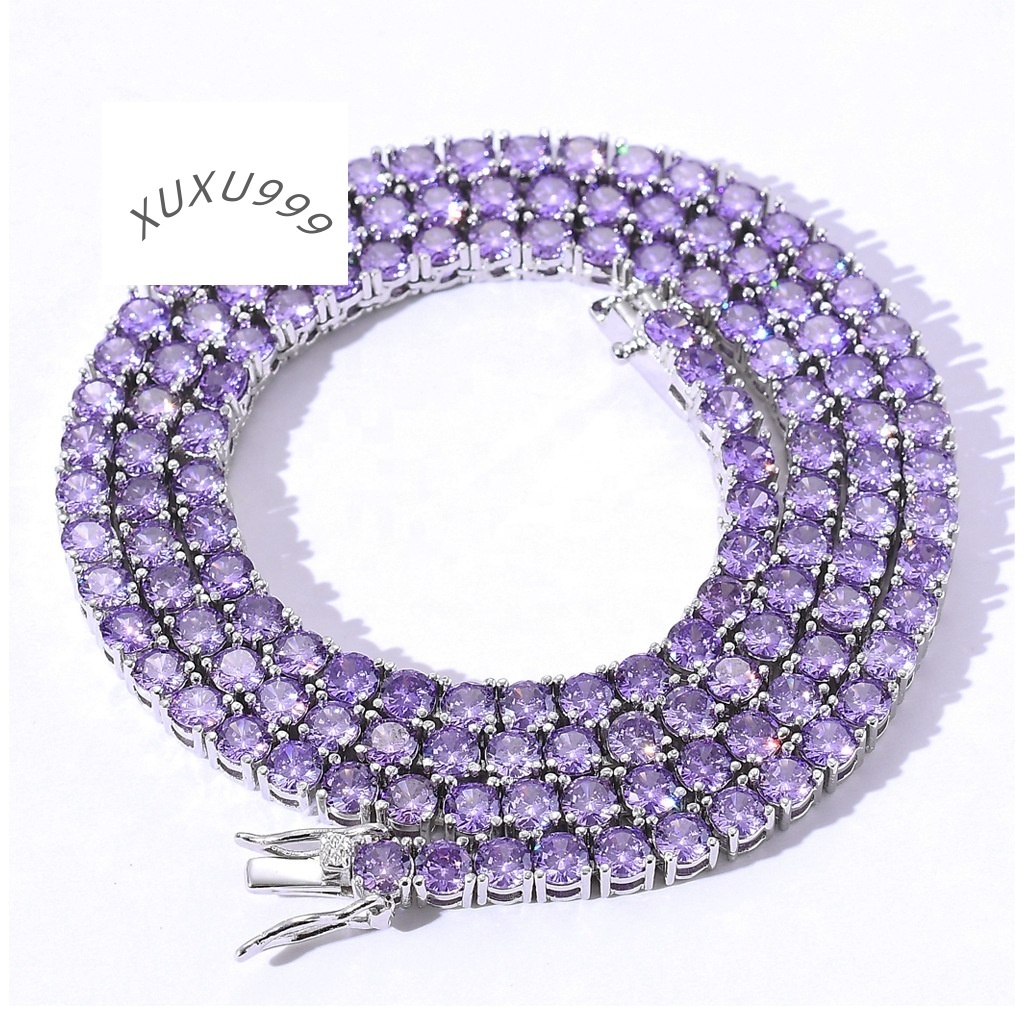 4mm Brass Zircon Tennis Chain 1 Row Necklace Hip Hop Bling Jewelry Gold Silver CZ Tennis Chain Necklace Iced Out