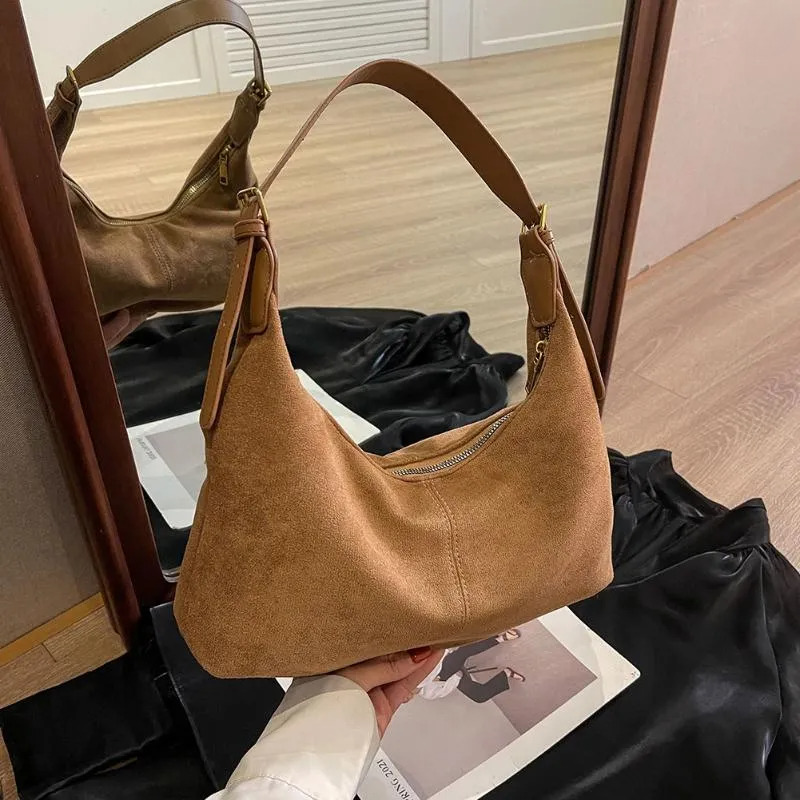 Free Shipping Hobo Vintage Handbag Purse For Women Suede Shoulder Bag Causal Crossbody Bags Female Clutch Ladies Crescent Designer Bag Luxury Bag Tote