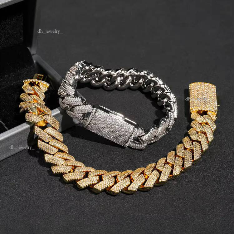 15mm 20mm Gold Sterling Sier Hip Hop Moissanite Dia Cuban Link Chain Necklace for Men