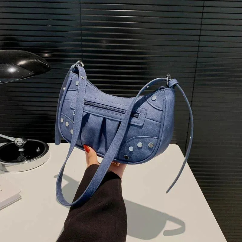 Free Shipping Totes Rivet Pleated Zipper Decorate Fashion PU Shoulder Bags Solid Buckle Versatile Crossbody Bag 2025 For Women Designer Bag Luxury Bag