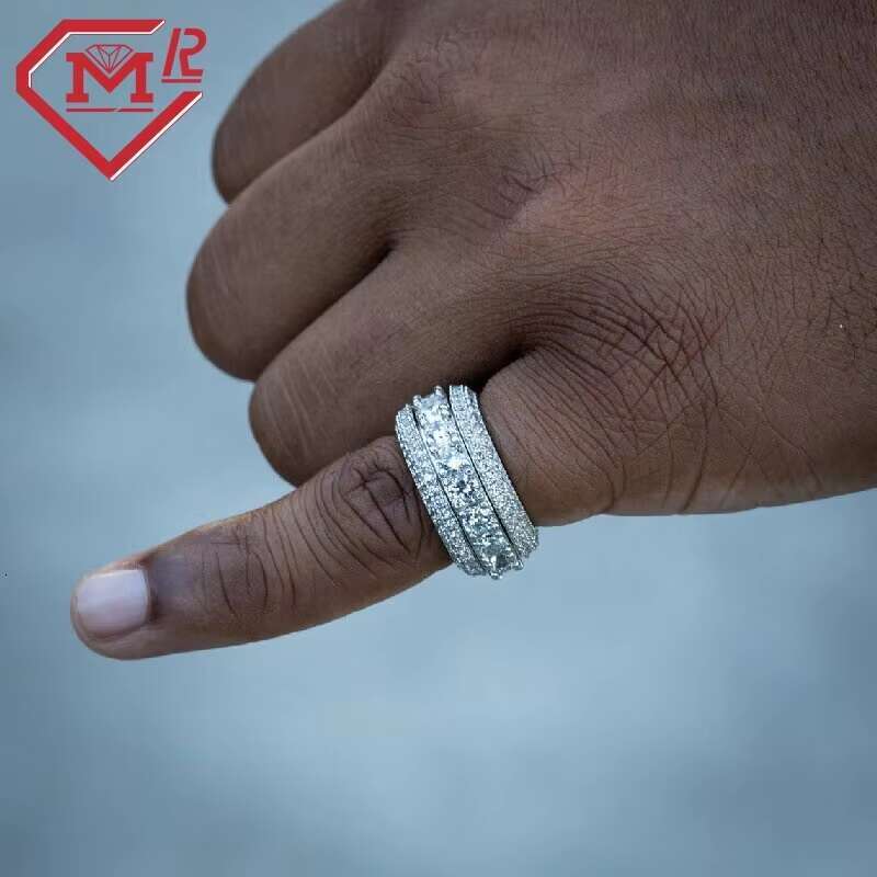 Rap artist chilled ring, pure silver hip-hop moissanite men's eternal ring