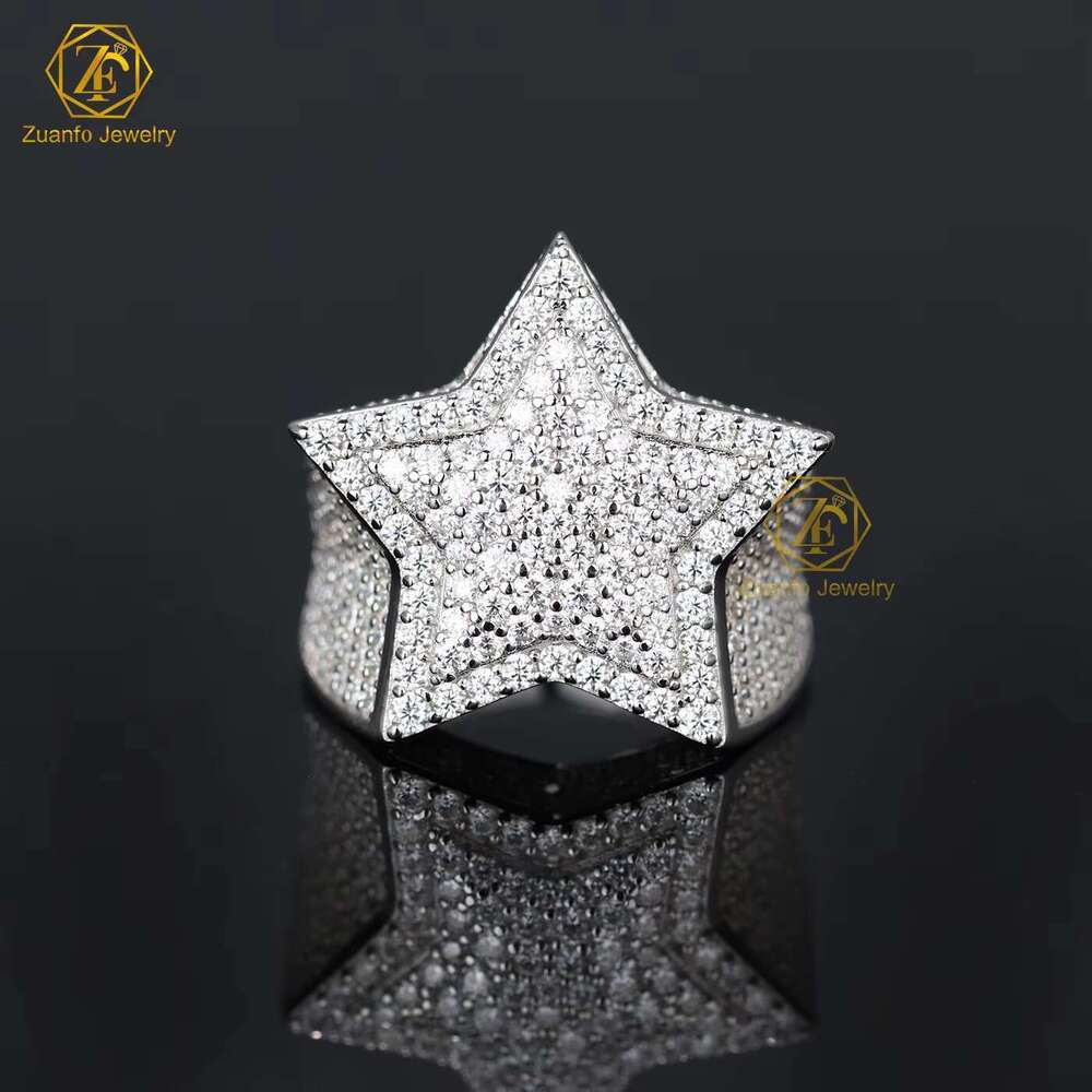 Dropshipping boutique jewelry diamond men's ice out pure silver silica Hiphop ring