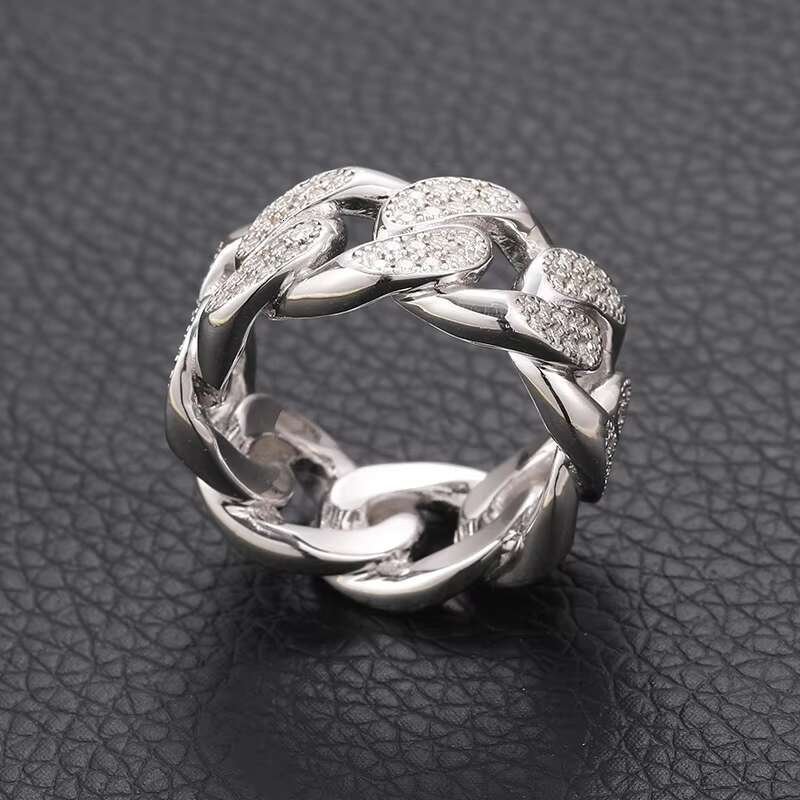 Hip hop S pure silver VVS with sandstone Wedding party accessory Cuban chain chilled men's ring
