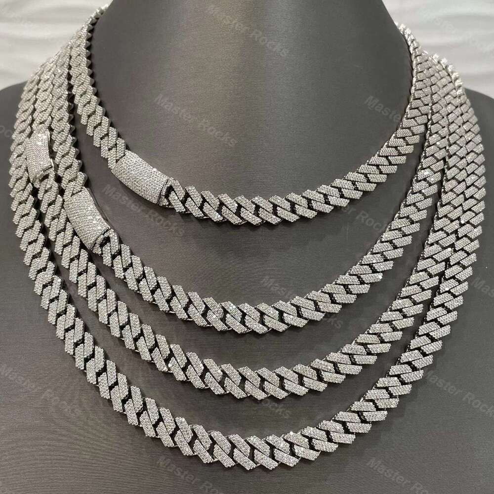 High quality pure sier necklace 15mm 3 rows hip-hop Miami Cuban chain VVS silica