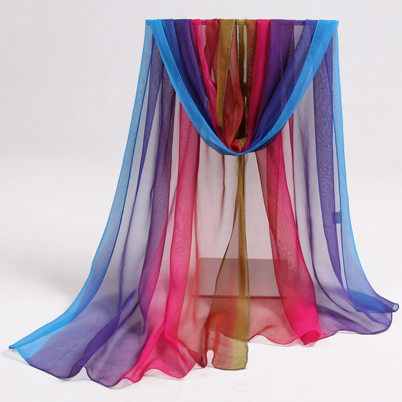 K685 Spring and summer Georgette gradient silk scarf long scarf female seaside beach towel sunscreen shawl air conditioning shawl