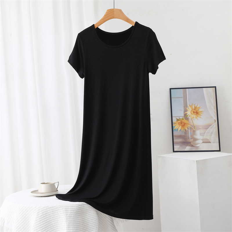D120 Large size dress women's round neck nightdress spring and summer loose large size home underwear mid-length skirt