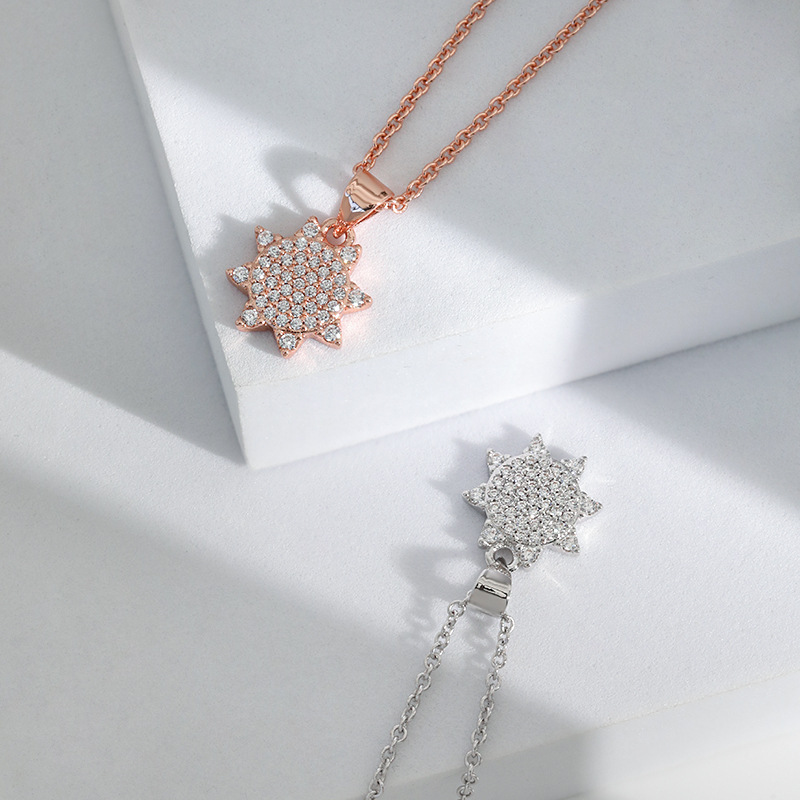 Octagonal Star Meteor Necklace | Simple Diamond-Encrusted Comet Sunflower Pendant | Fashion Jewelry for Women