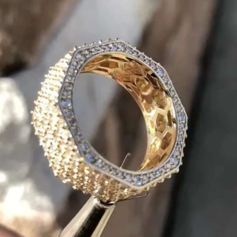 Hiphop men's and women's boutique jewelry ice out gold-plated pure silver GRA certificate VVS carbon silica ring