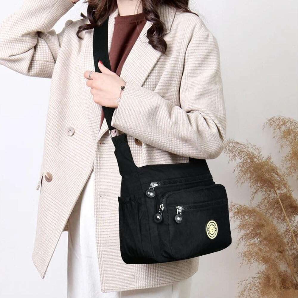 Women's Multi-Pocket Casual Crossbody Bag Multifunctional Travel Bag with Adjustable Shoulder Strap Nylon Lightweight and Waterproof for Shopping