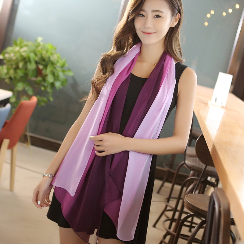 K685 Spring and summer Georgette gradient silk scarf long scarf female seaside beach towel sunscreen shawl air conditioning shawl