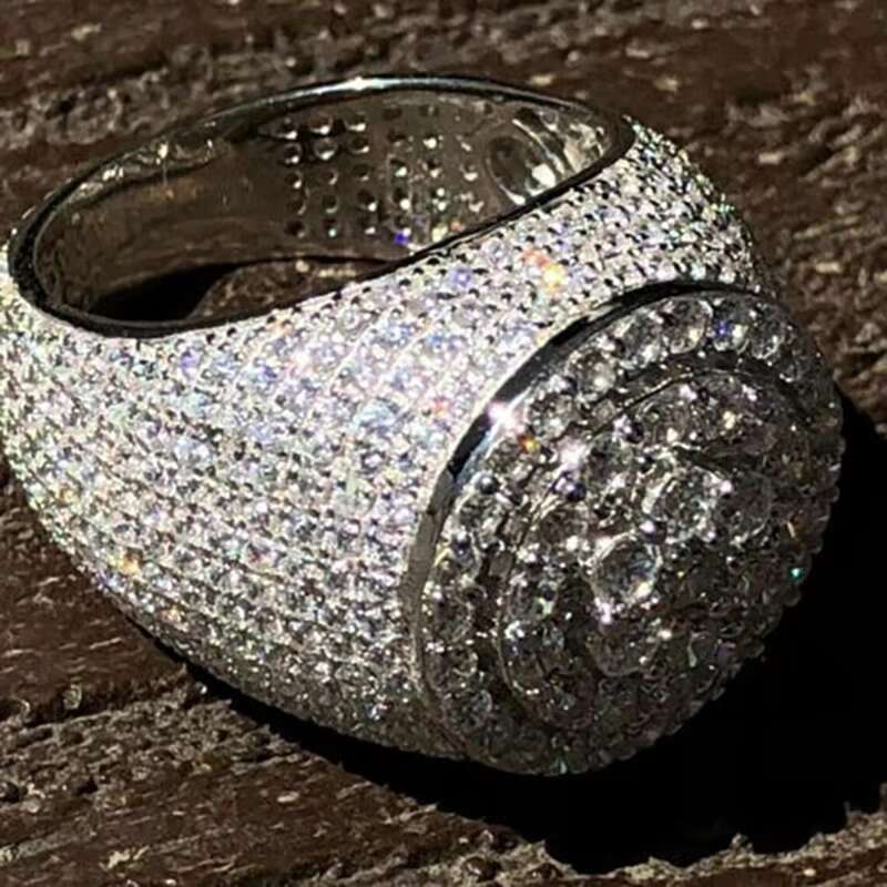 New boutique hip-hop jewelry luxurious dazzling cool pure silver chilled paving VVS moissanite men's party ring