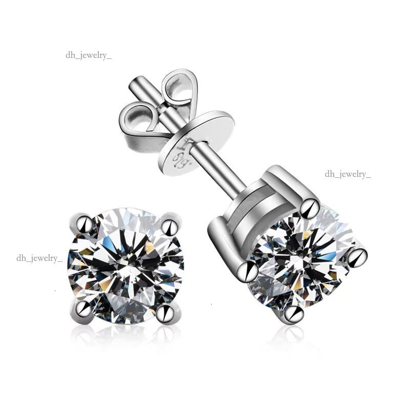 Four Claw Dia Set Tester Pass S Sier Moissanite Stud Earrings Certified Jewelry for Men and Women